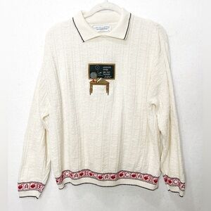 Chelsea Gardens ABC Teacher Chalkboard Collared Vintage Sweater Size Medium HTF